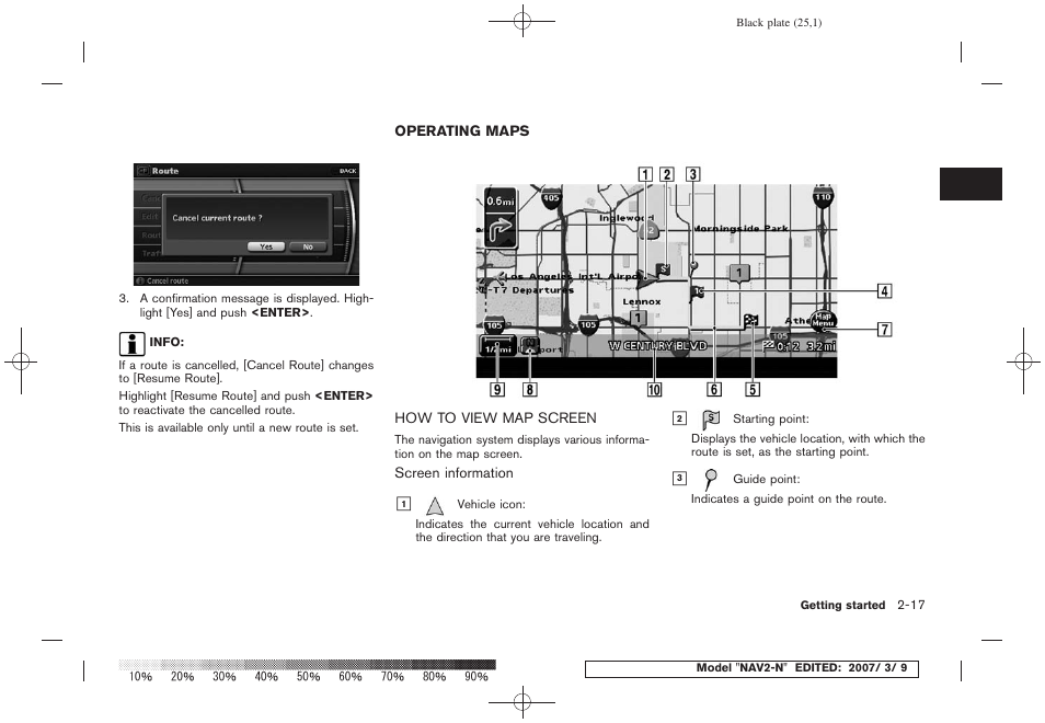 Operating maps -17, How to view map screen -17 | NISSAN 2008 NAVIGATION SYSTEM User Manual | Page 23 / 218