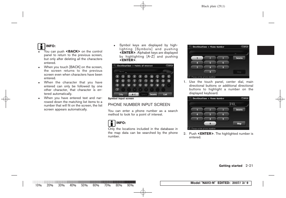 Phone number input screen -21 | NISSAN 2008 NAVIGATION SYSTEM User Manual | Page 27 / 218