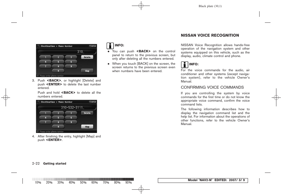 Nissan voice recognition -22, Confirming voice commands -22 | NISSAN 2008 NAVIGATION SYSTEM User Manual | Page 28 / 218
