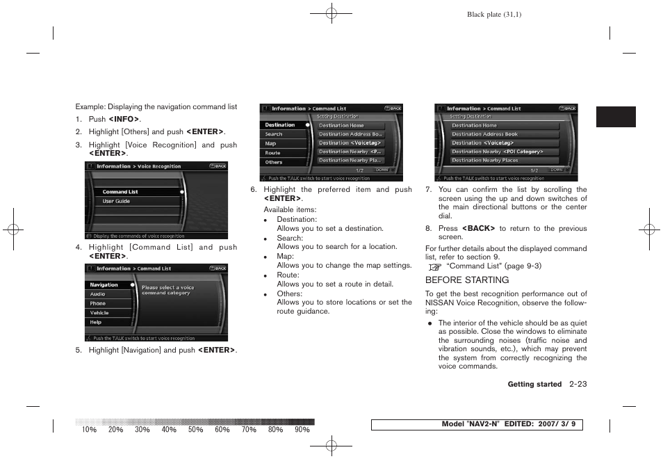 Before starting -23 | NISSAN 2008 NAVIGATION SYSTEM User Manual | Page 29 / 218