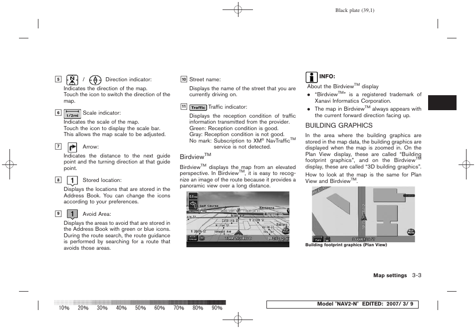 Birdview, Building graphics -3 | NISSAN 2008 NAVIGATION SYSTEM User Manual | Page 37 / 218