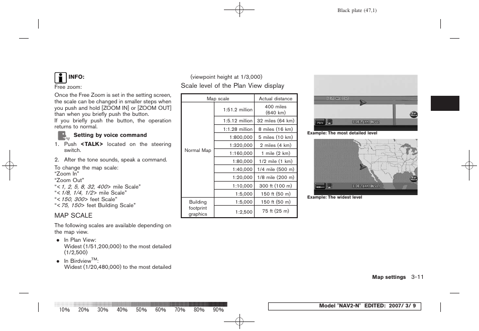 Map scale -11 | NISSAN 2008 NAVIGATION SYSTEM User Manual | Page 45 / 218