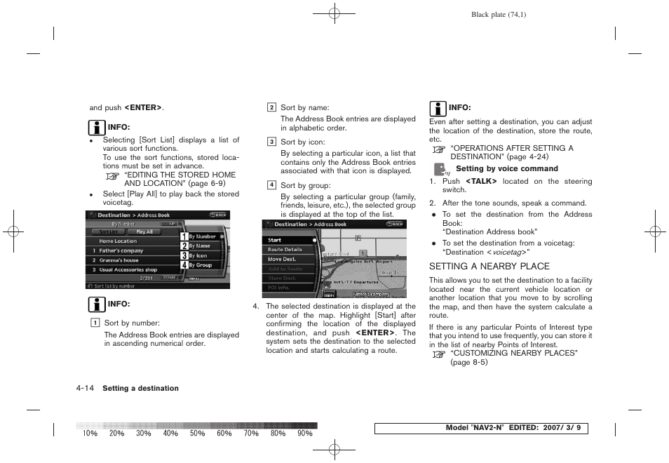 Setting a nearby place -14 | NISSAN 2008 NAVIGATION SYSTEM User Manual | Page 72 / 218
