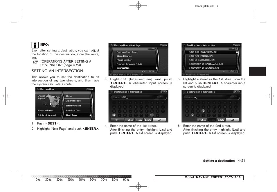 Setting an intersection -21 | NISSAN 2008 NAVIGATION SYSTEM User Manual | Page 79 / 218