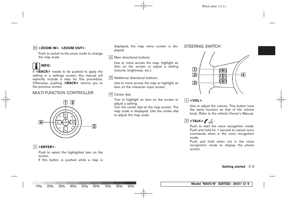 Multi-function controller -3 steering switch -3 | NISSAN 2008 NAVIGATION SYSTEM User Manual | Page 9 / 218