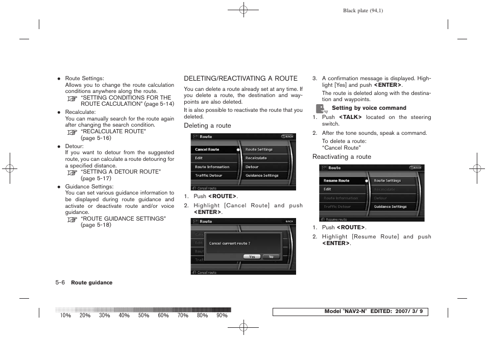 Deleting/reactivating a route -6 | NISSAN 2008 NAVIGATION SYSTEM User Manual | Page 92 / 218