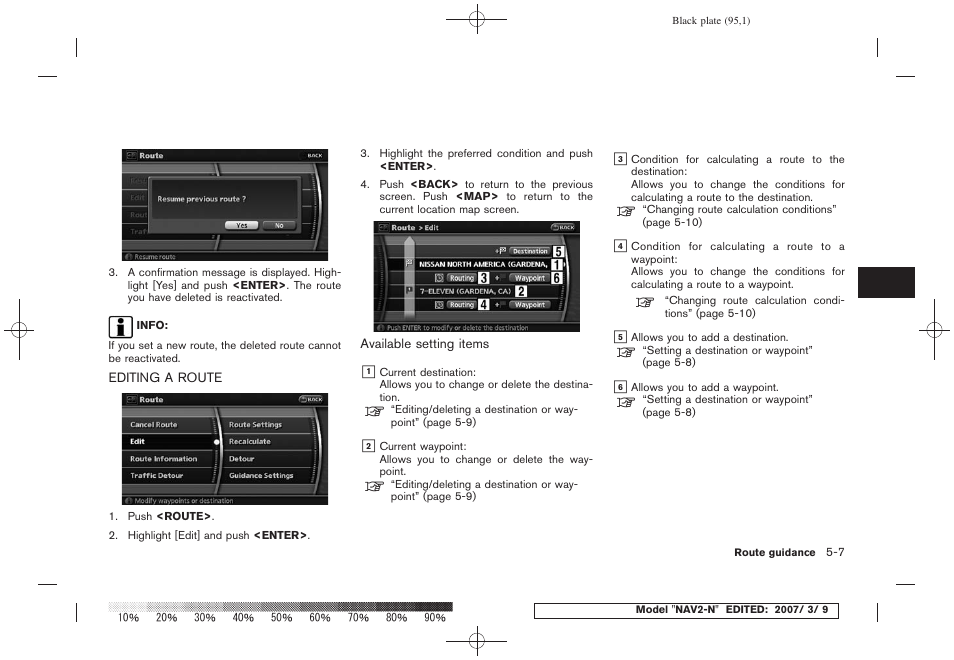 Editing a route -7 | NISSAN 2008 NAVIGATION SYSTEM User Manual | Page 93 / 218