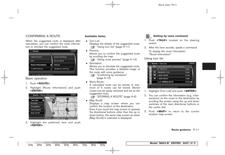 Confirming a route -11 | NISSAN 2008 NAVIGATION SYSTEM User Manual | Page 97 / 218