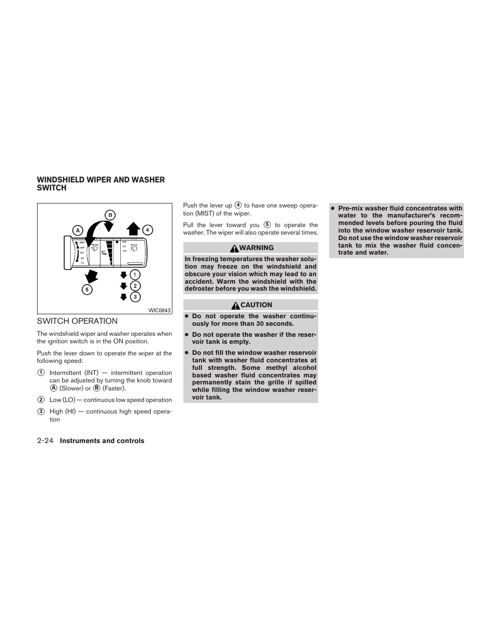 Windshield wiper and washer switch -24, Switch operation -24 | NISSAN 2010 Xterra User Manual | Page 103 / 337