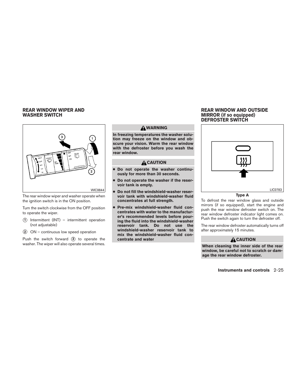 Rear window wiper and washer switch -25 | NISSAN 2010 Xterra User Manual | Page 104 / 337