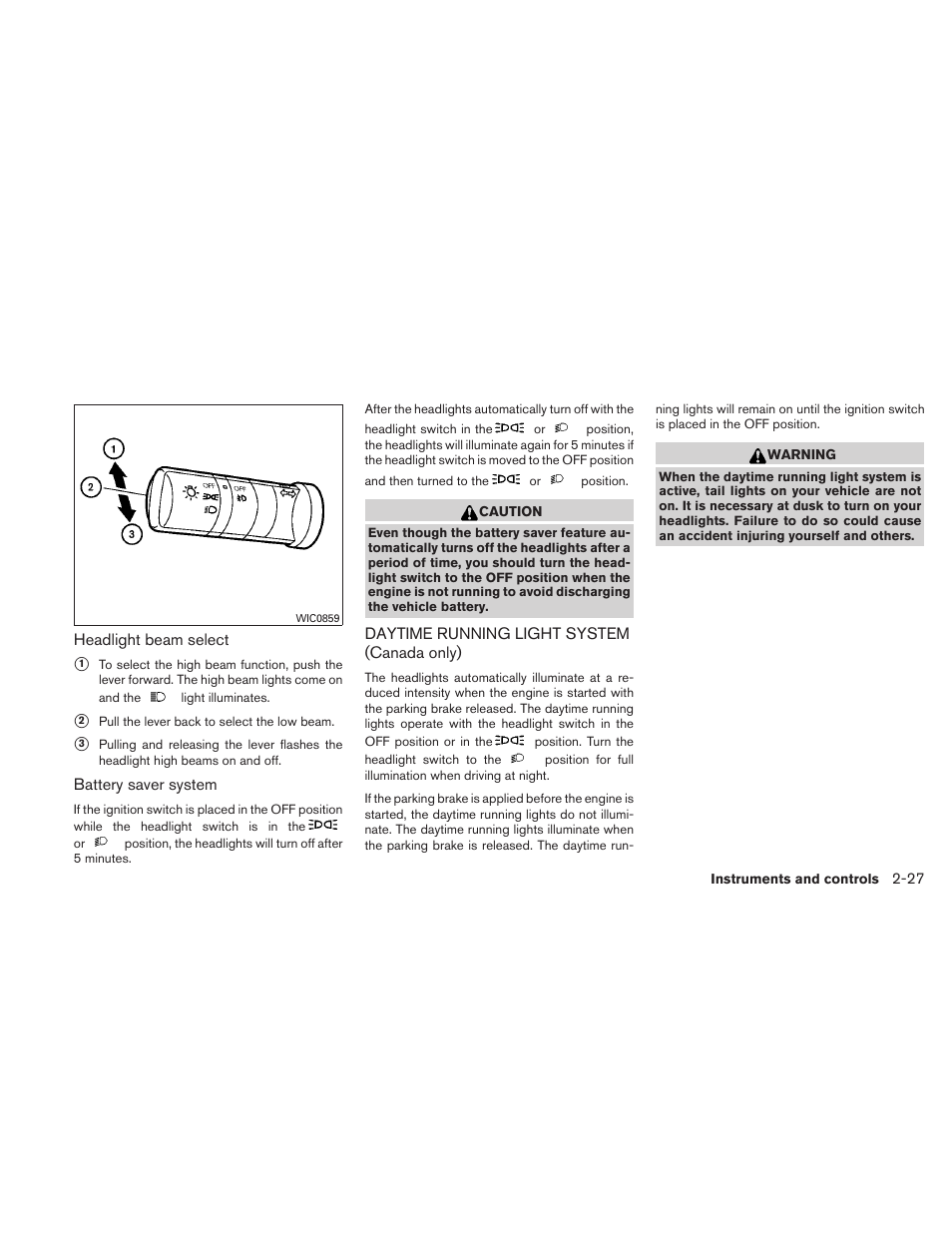 Daytime running light system (canada only) -27 | NISSAN 2010 Xterra User Manual | Page 106 / 337