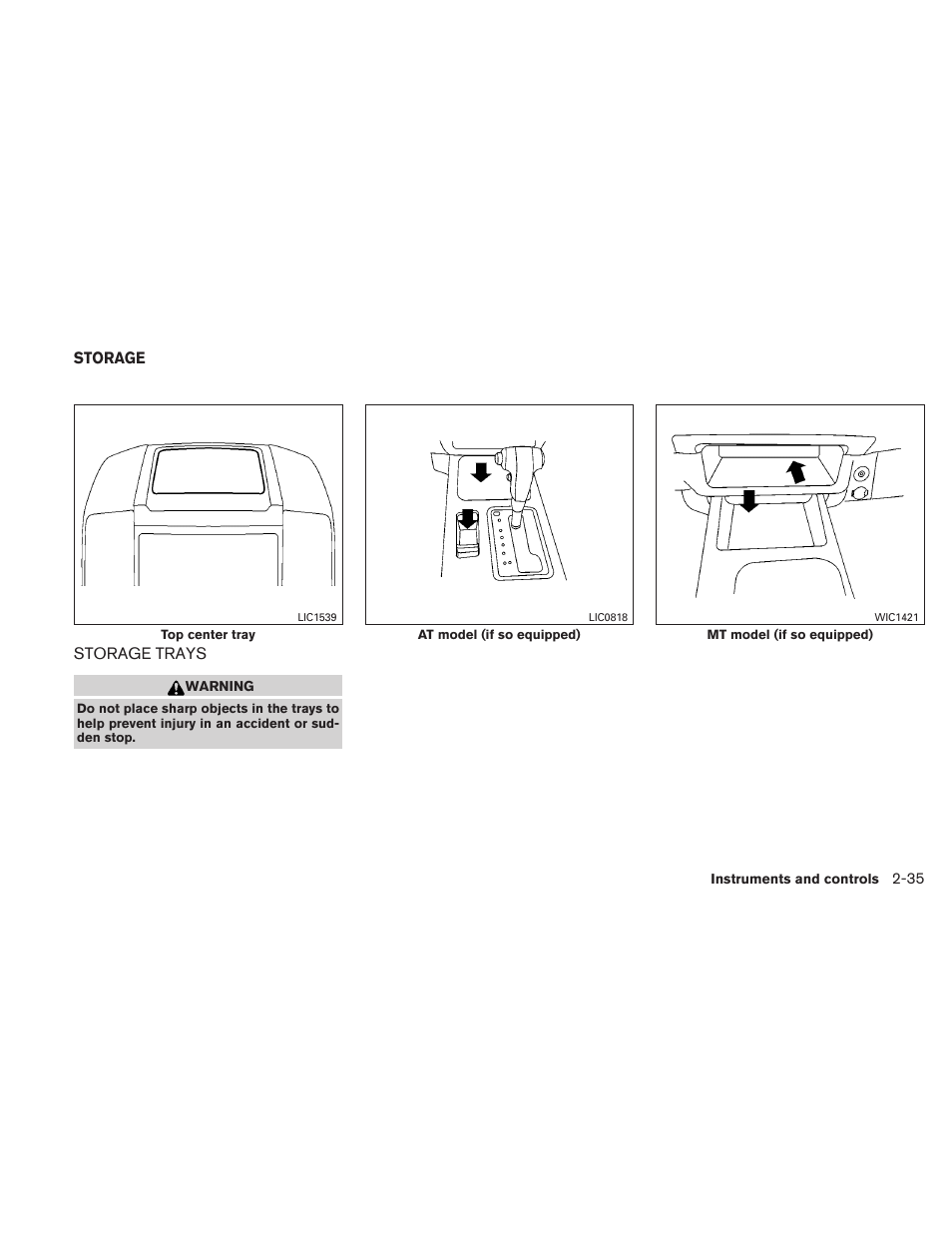 Storage -35, Storage trays -35 | NISSAN 2010 Xterra User Manual | Page 114 / 337