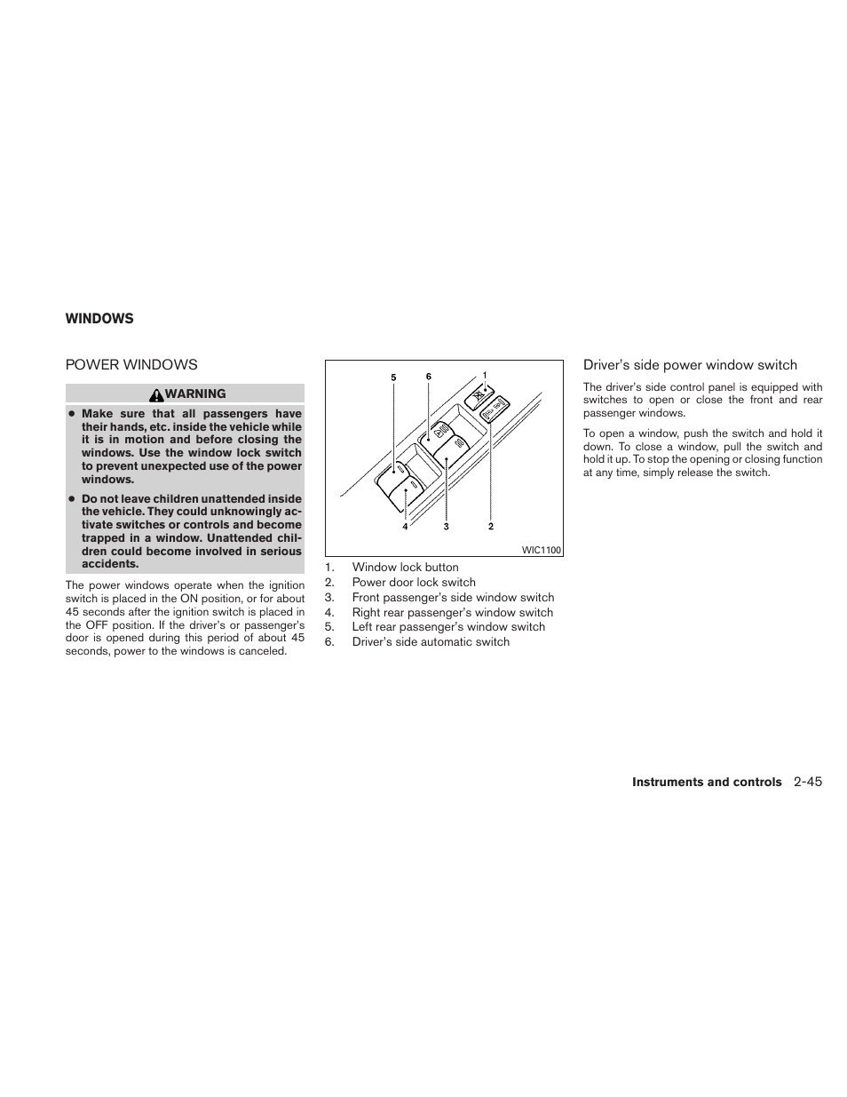 Windows -45, Power windows -45 | NISSAN 2010 Xterra User Manual | Page 124 / 337