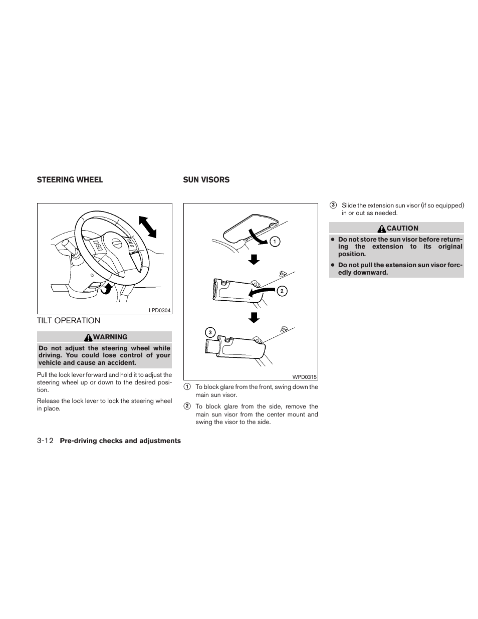 Steering wheel -12, Tilt operation -12, Sun visors -12 | NISSAN 2010 Xterra User Manual | Page 139 / 337