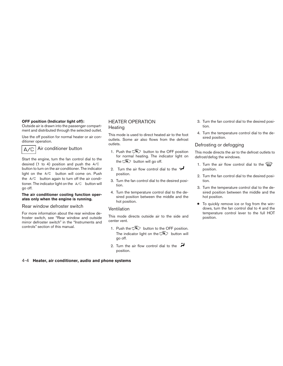 Heater operation -4 | NISSAN 2010 Xterra User Manual | Page 147 / 337