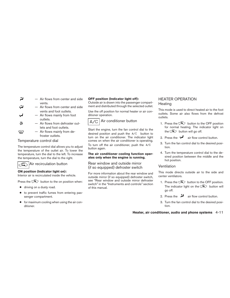 Heater operation -11 | NISSAN 2010 Xterra User Manual | Page 154 / 337