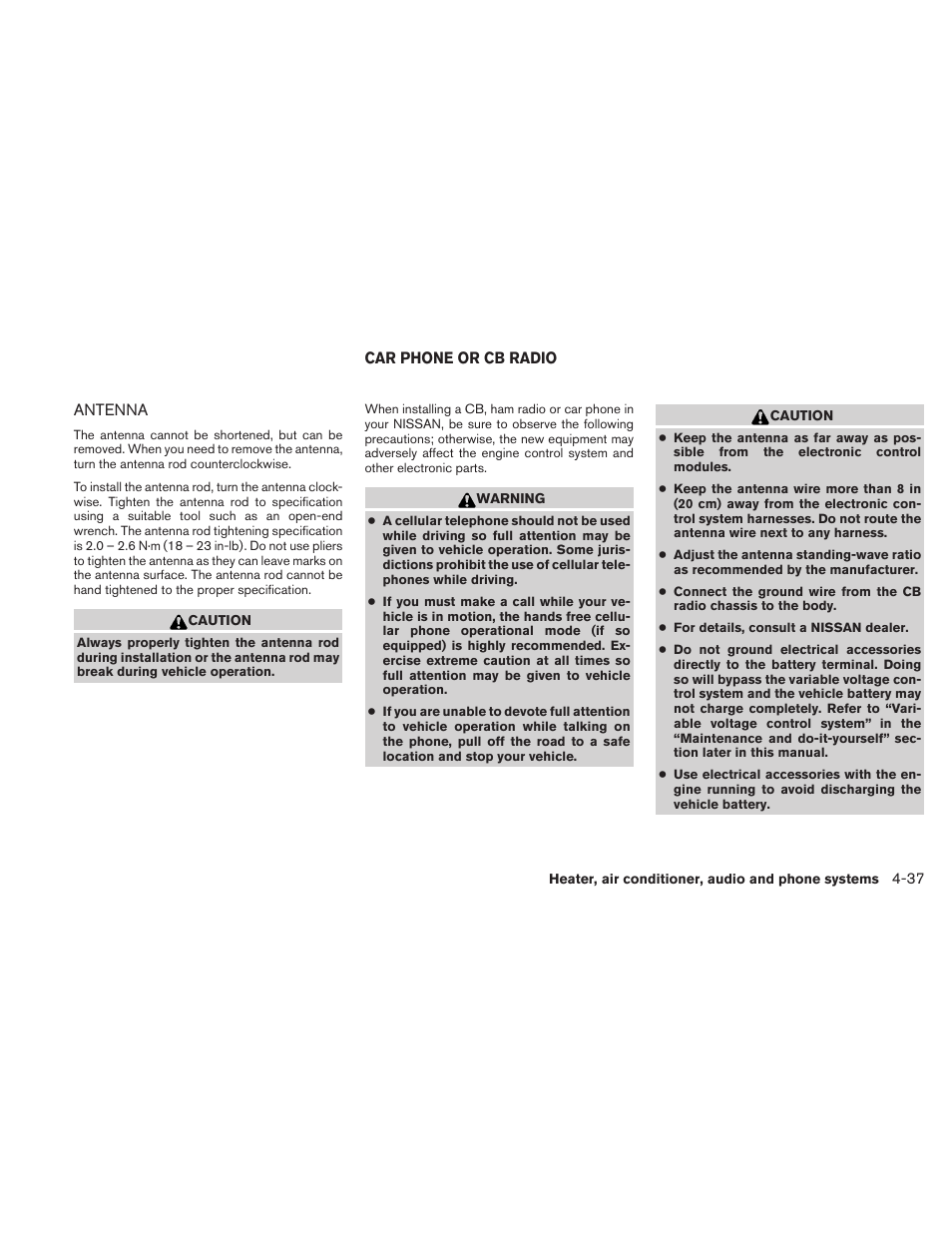 Antenna -37, Car phone or cb radio -37 | NISSAN 2010 Xterra User Manual | Page 180 / 337