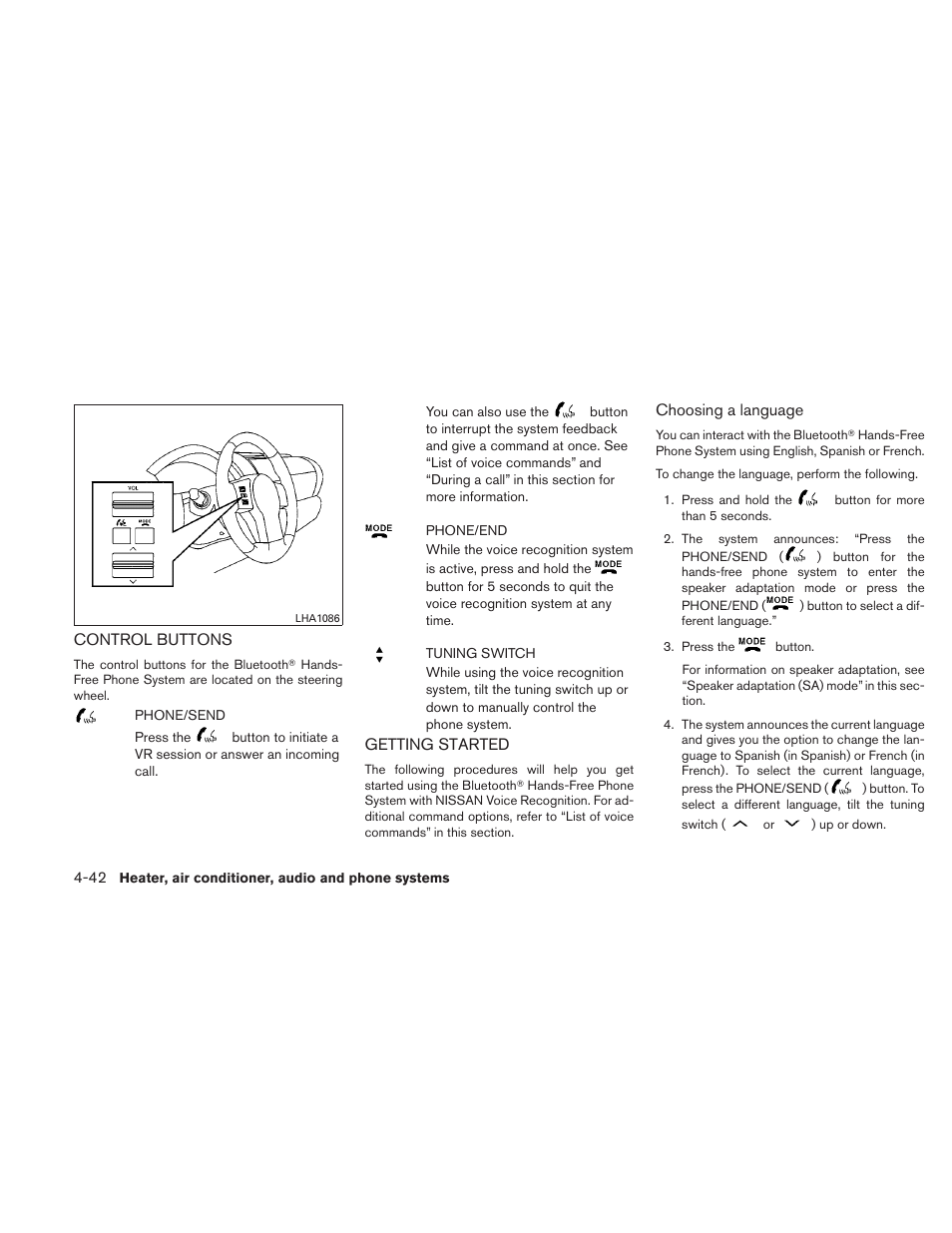 Control buttons -42 getting started -42 | NISSAN 2010 Xterra User Manual | Page 185 / 337