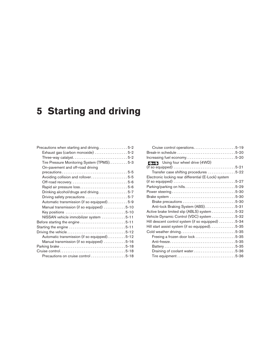 Starting and driving, 5 starting and driving | NISSAN 2010 Xterra User Manual | Page 195 / 337