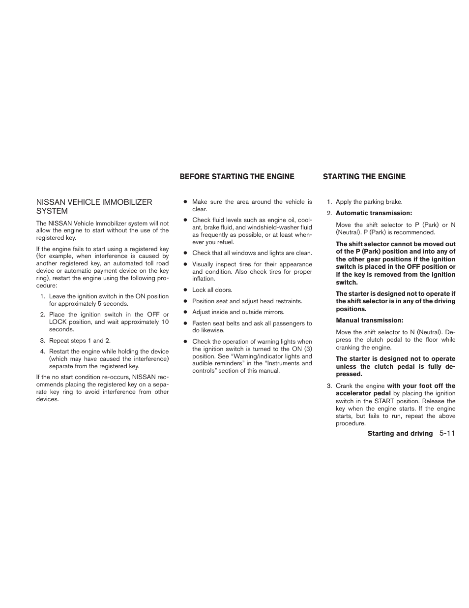 Nissan vehicle immobilizer system -11 | NISSAN 2010 Xterra User Manual | Page 206 / 337