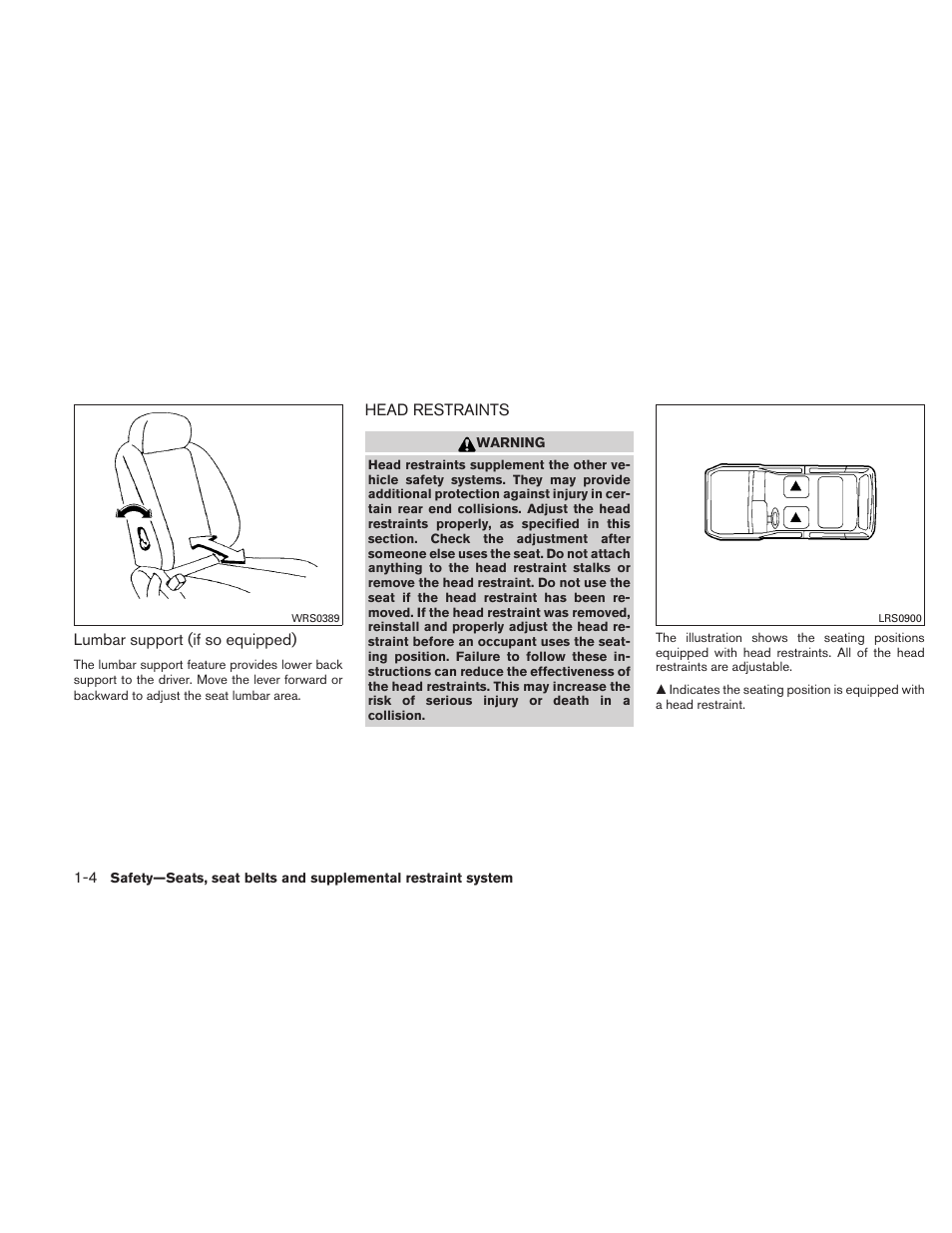 Head restraints -4 | NISSAN 2010 Xterra User Manual | Page 21 / 337