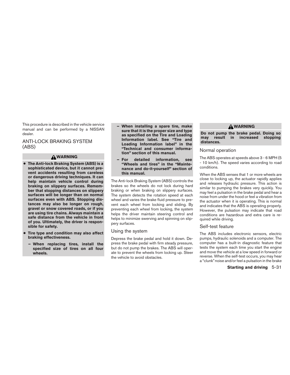 Anti-lock braking system (abs) -31 | NISSAN 2010 Xterra User Manual | Page 226 / 337