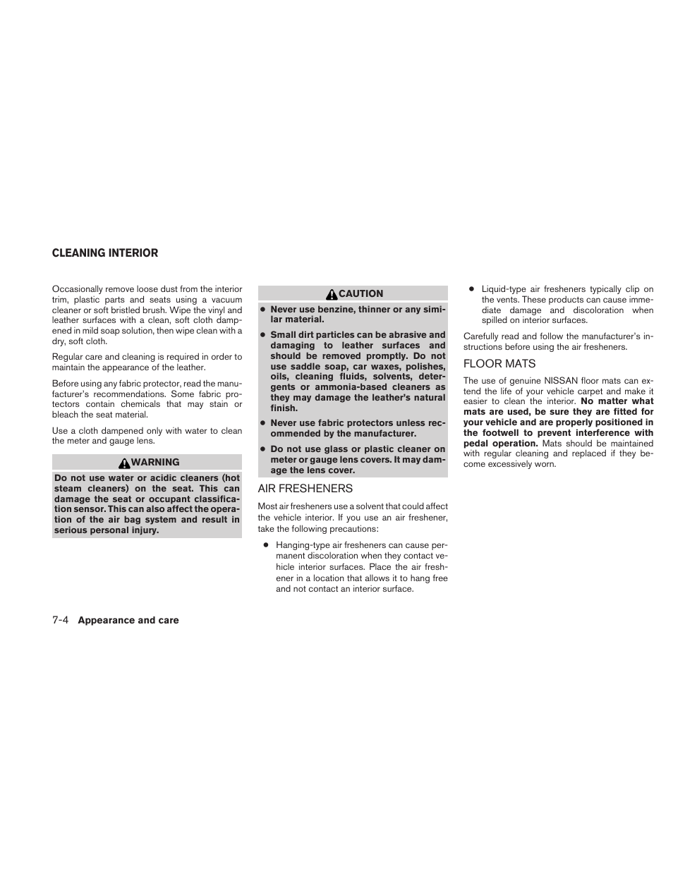 Cleaning interior -4, Air fresheners -4 floor mats -4 | NISSAN 2010 Xterra User Manual | Page 251 / 337
