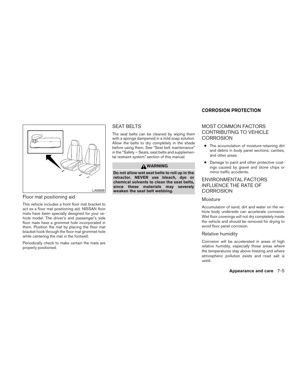 Seat belts -5, Corrosion protection -5 | NISSAN 2010 Xterra User Manual | Page 252 / 337