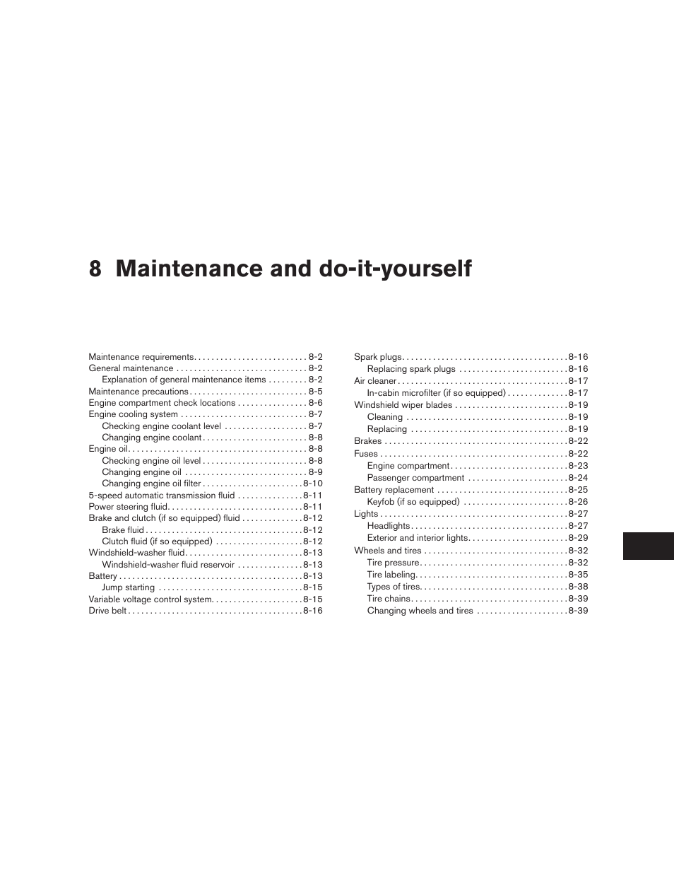 Maintenance and do-it-yourself, 8 maintenance and do-it-yourself | NISSAN 2010 Xterra User Manual | Page 254 / 337