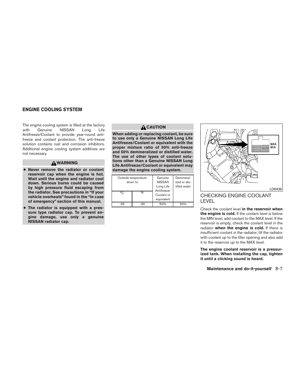 Engine cooling system -7, Checking engine coolant level -7, Checking engine coolant level | Engine cooling system | NISSAN 2010 Xterra User Manual | Page 260 / 337