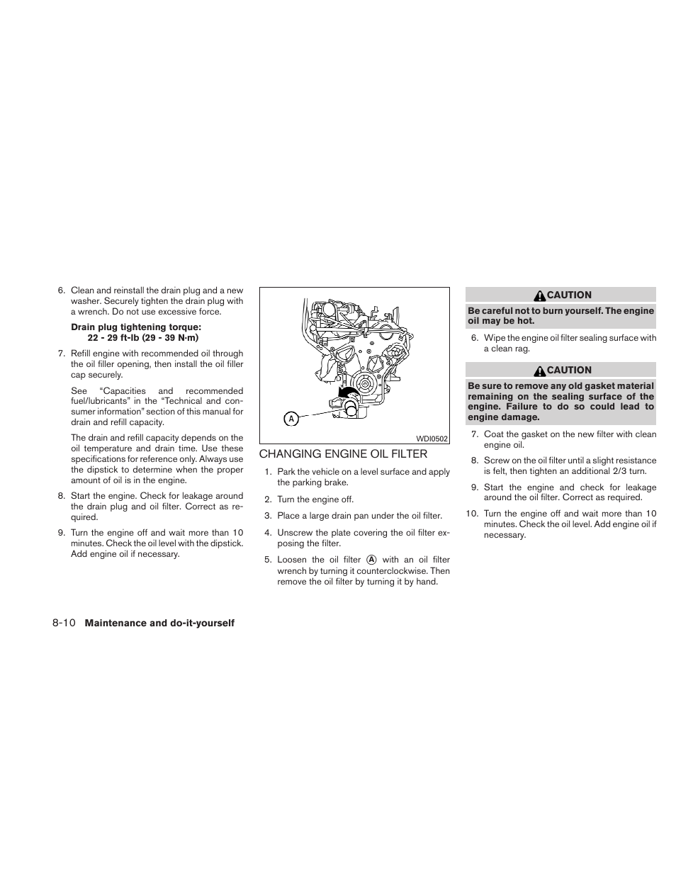 Changing engine oil filter -10 | NISSAN 2010 Xterra User Manual | Page 263 / 337