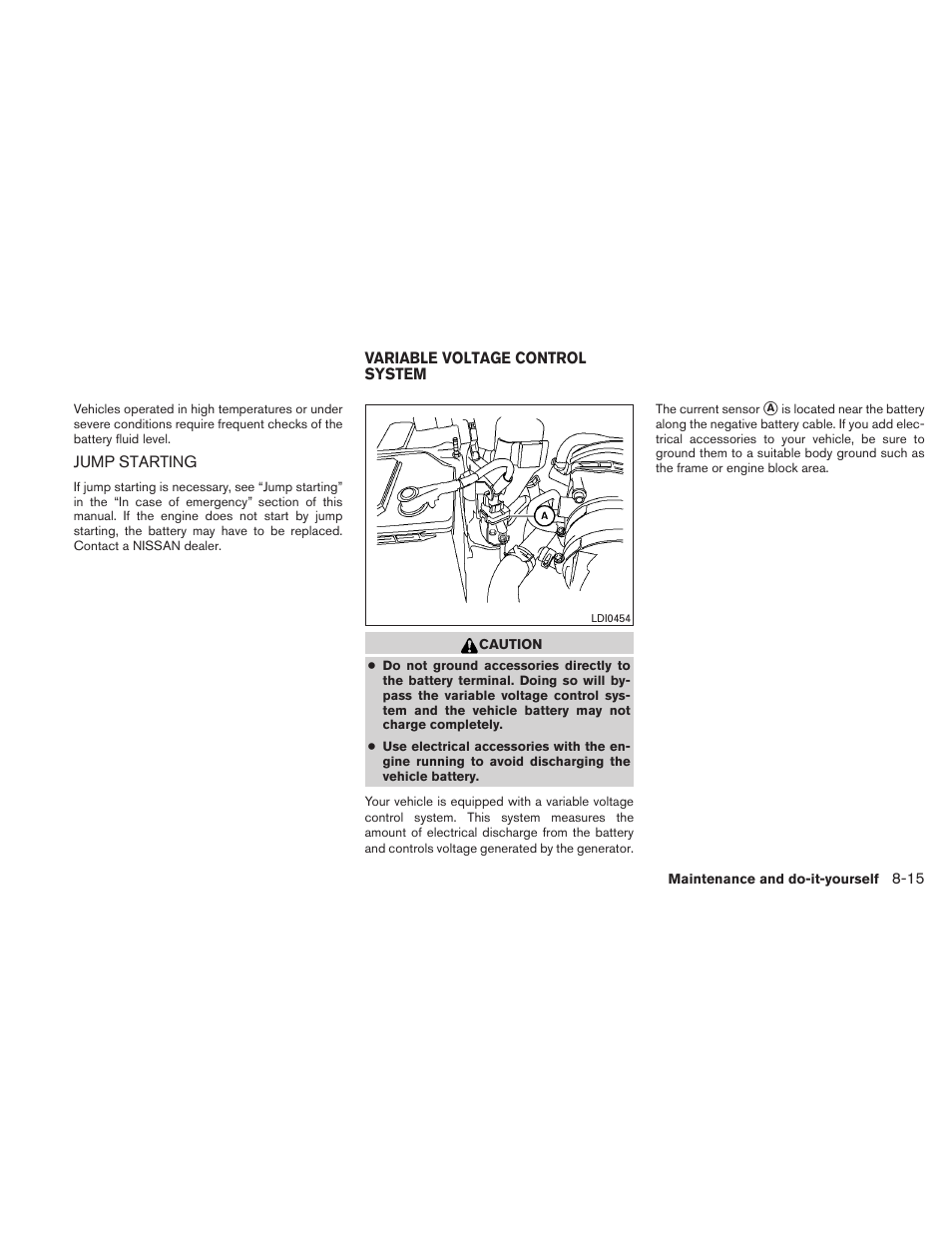 Jump starting -15, Variable voltage control system -15 | NISSAN 2010 Xterra User Manual | Page 268 / 337