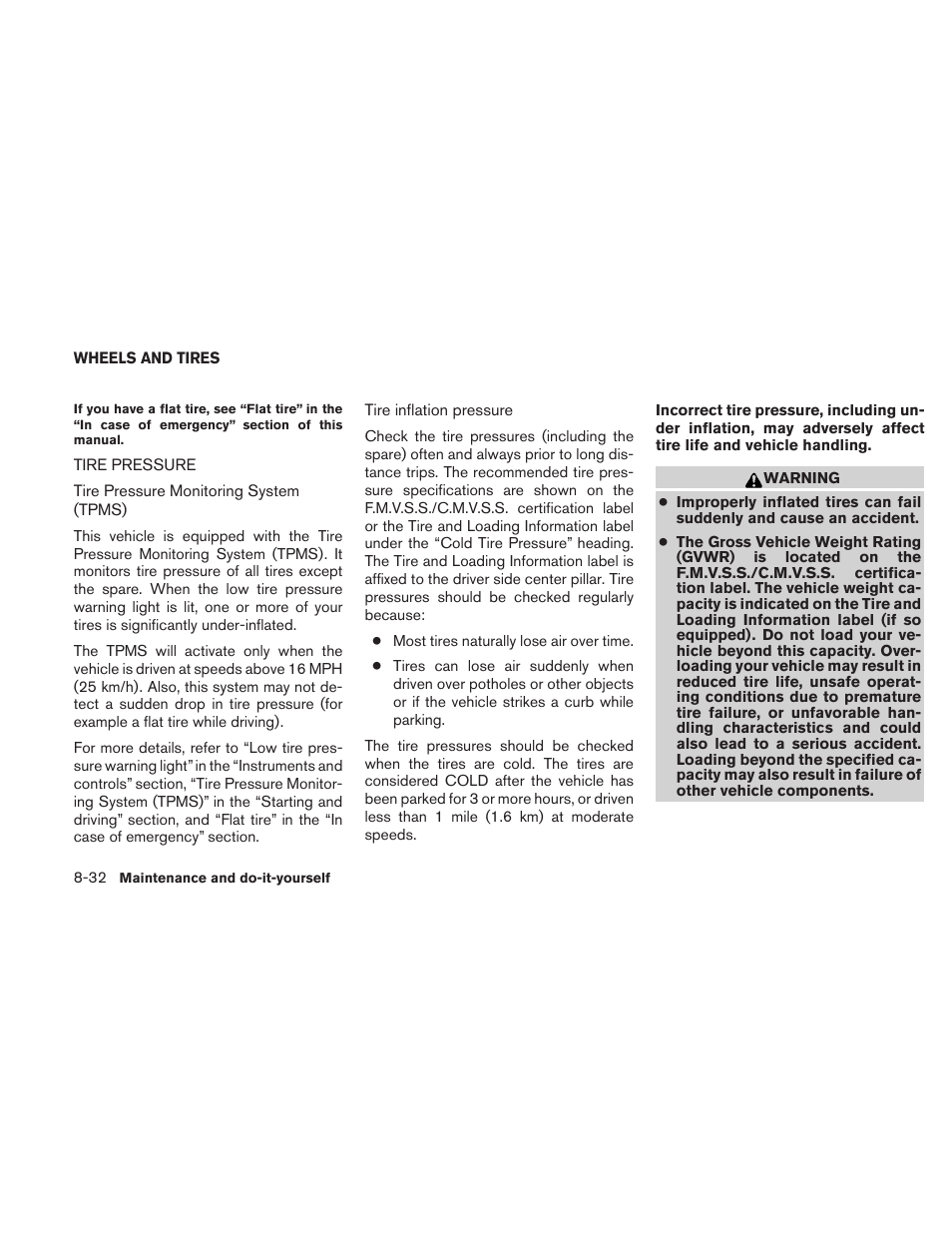Wheels and tires -32, Tire pressure -32 | NISSAN 2010 Xterra User Manual | Page 285 / 337