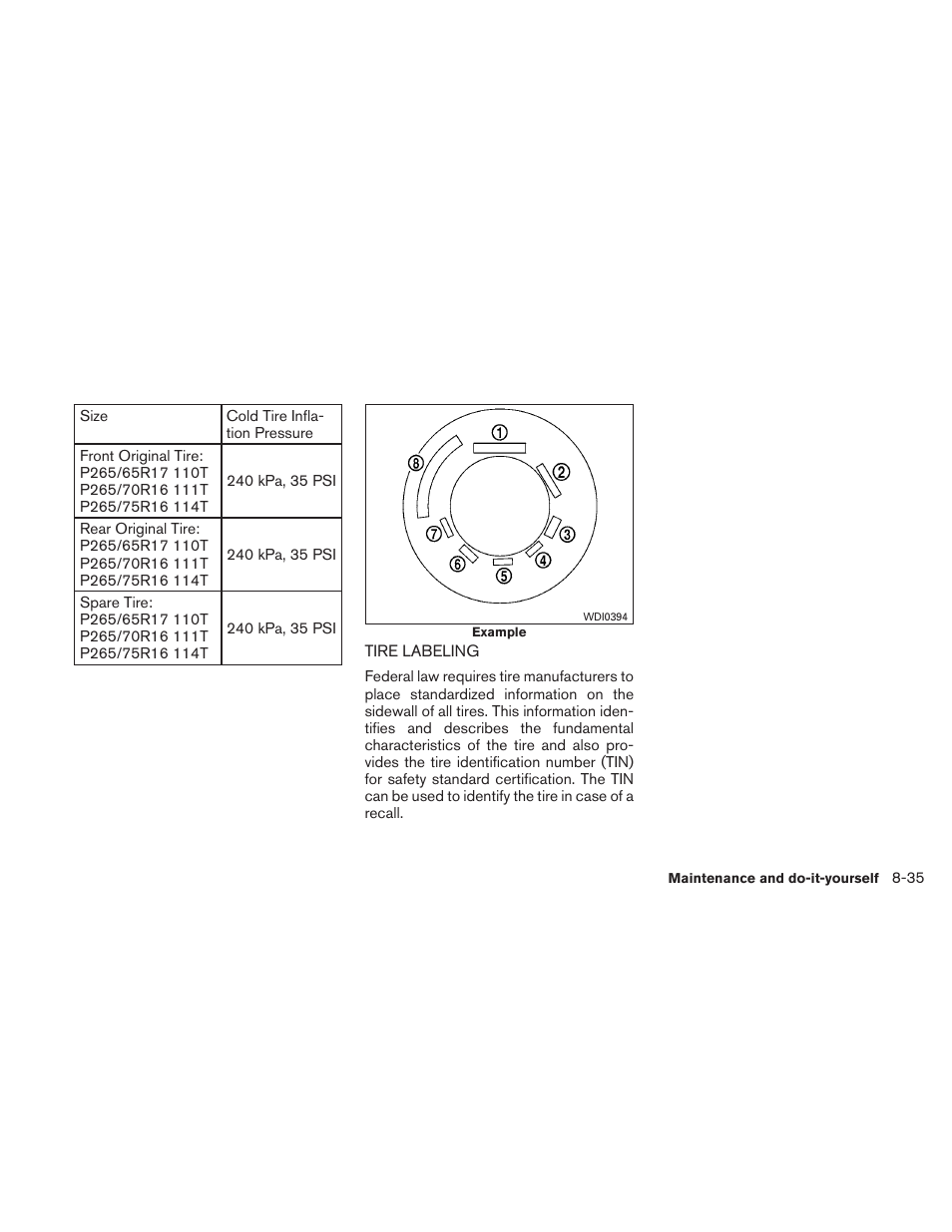 Tire labeling -35 | NISSAN 2010 Xterra User Manual | Page 288 / 337