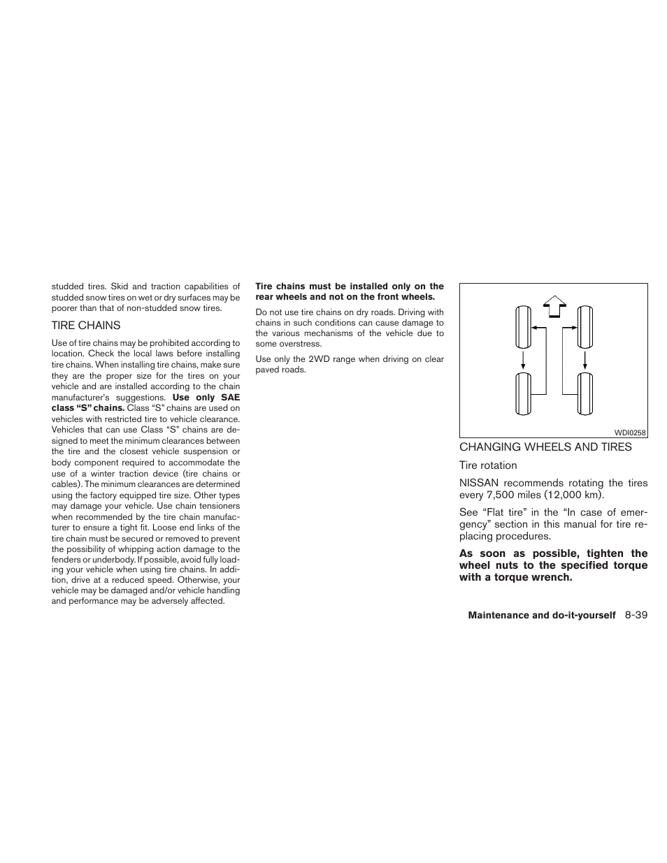 Tire chains -39 changing wheels and tires -39 | NISSAN 2010 Xterra User Manual | Page 292 / 337