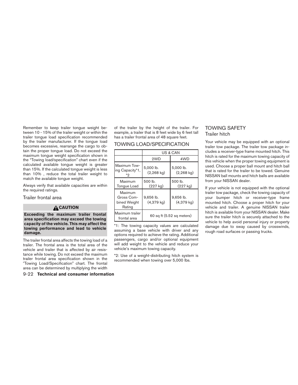 Towing load/specification -22 towing safety -22 | NISSAN 2010 Xterra User Manual | Page 317 / 337