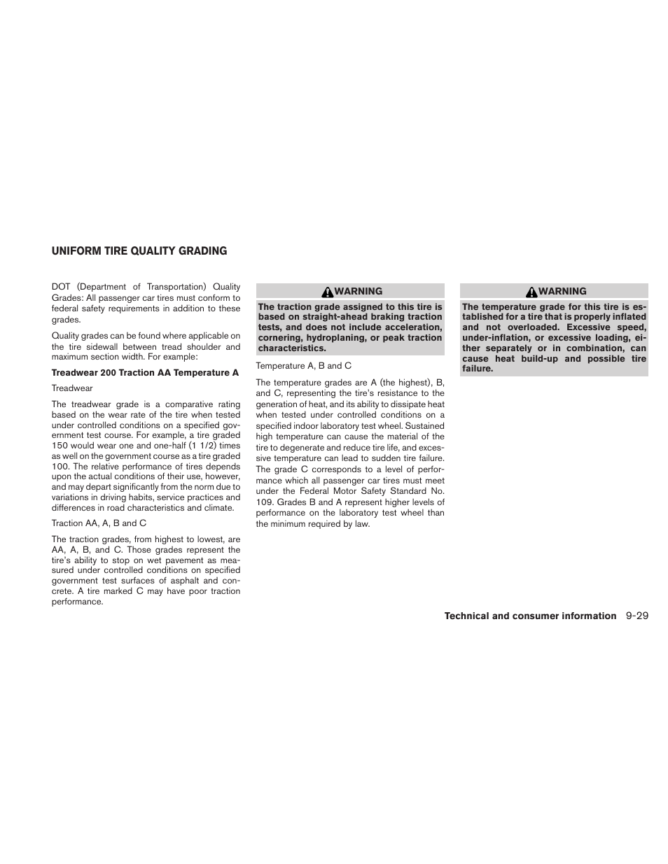 Uniform tire quality grading -29 | NISSAN 2010 Xterra User Manual | Page 324 / 337