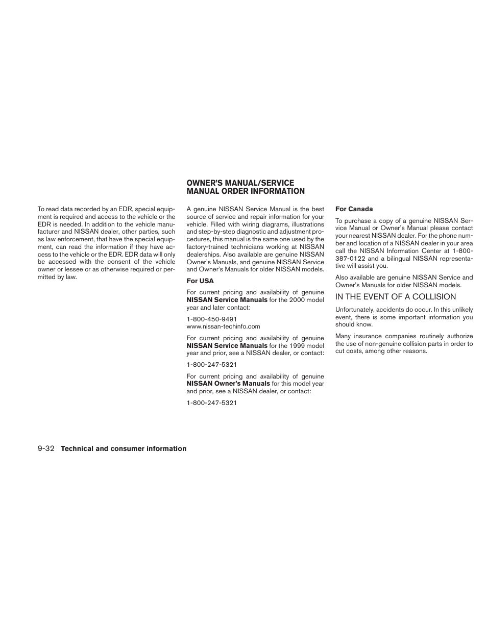 In the event of a collision -32 | NISSAN 2010 Xterra User Manual | Page 327 / 337