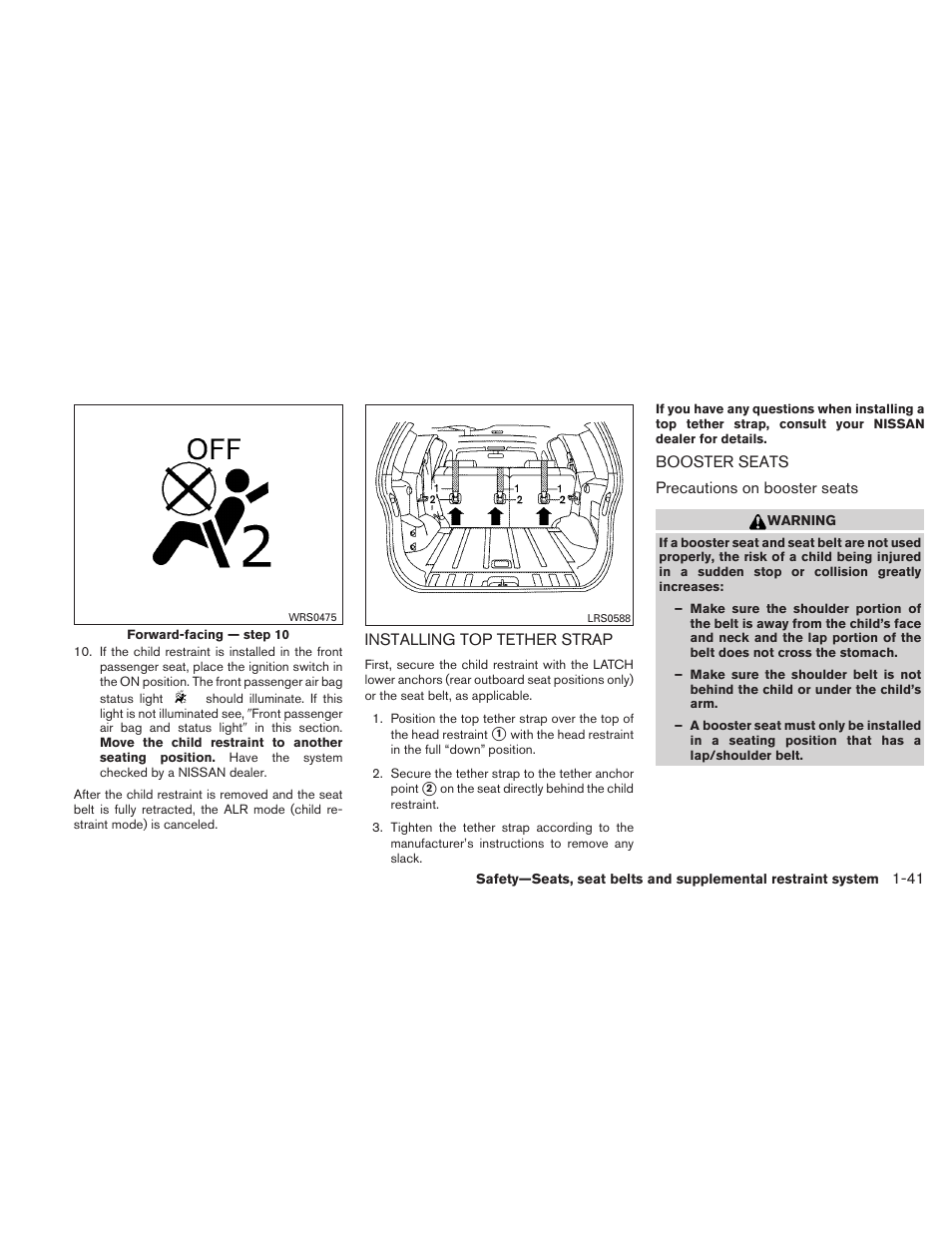 Installing top tether strap -41 booster seats -41 | NISSAN 2010 Xterra User Manual | Page 58 / 337