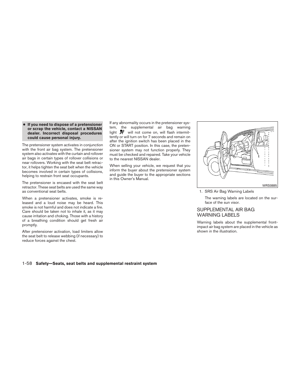 Supplemental air bag warning labels -58 | NISSAN 2010 Xterra User Manual | Page 75 / 337