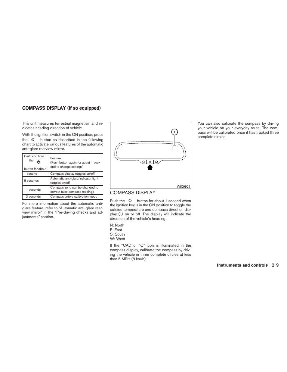 Compass display (if so equipped) -9, Compass display -9, Compass display | Compass display (if so equipped) | NISSAN 2010 Xterra User Manual | Page 88 / 337