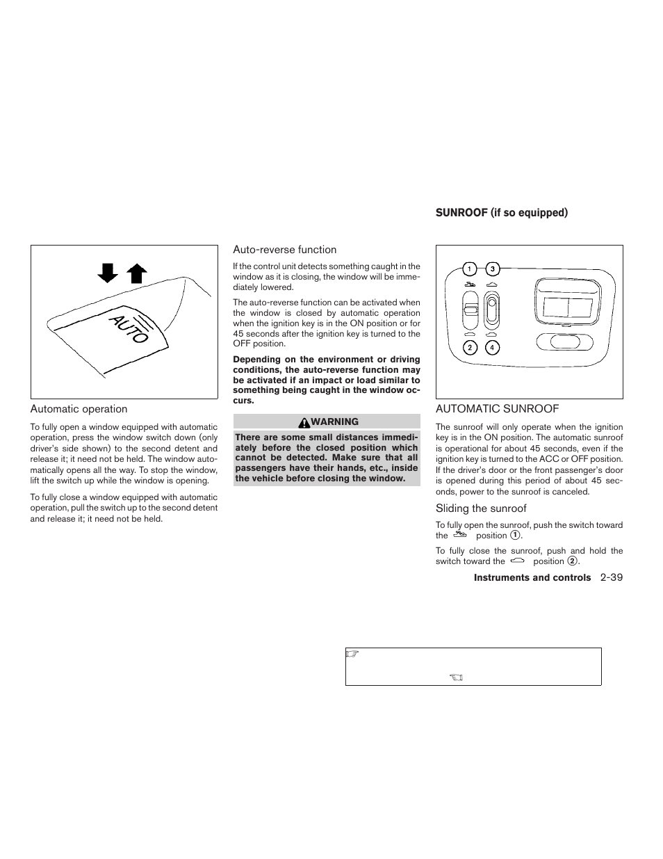 Sunroof (if so equipped) -39, Automatic sunroof -39 | NISSAN 2006 Altima User Manual | Page 107 / 304