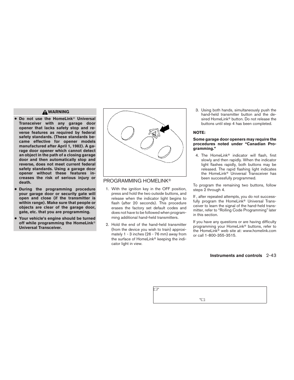 Programming homelink | NISSAN 2006 Altima User Manual | Page 111 / 304