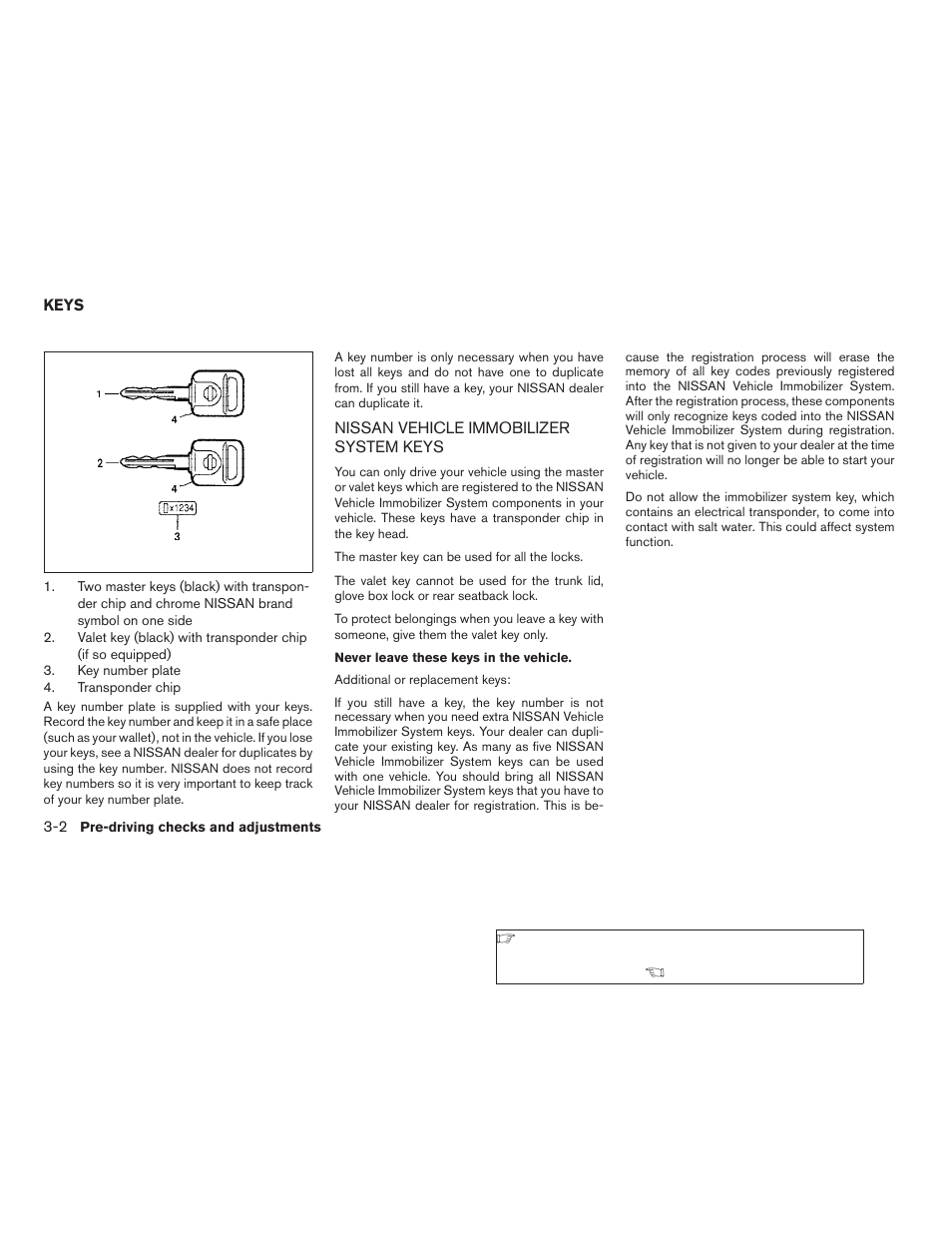 Keys -2, Nissan vehicle immobilizer system keys -2 | NISSAN 2006 Altima User Manual | Page 116 / 304