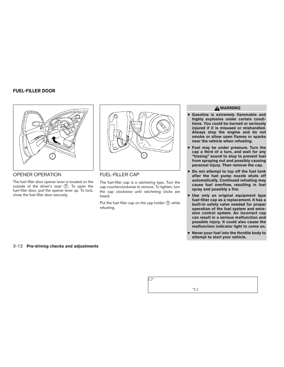 Fuel-filler door -12, Opener operation -12 fuel-filler cap -12 | NISSAN 2006 Altima User Manual | Page 126 / 304