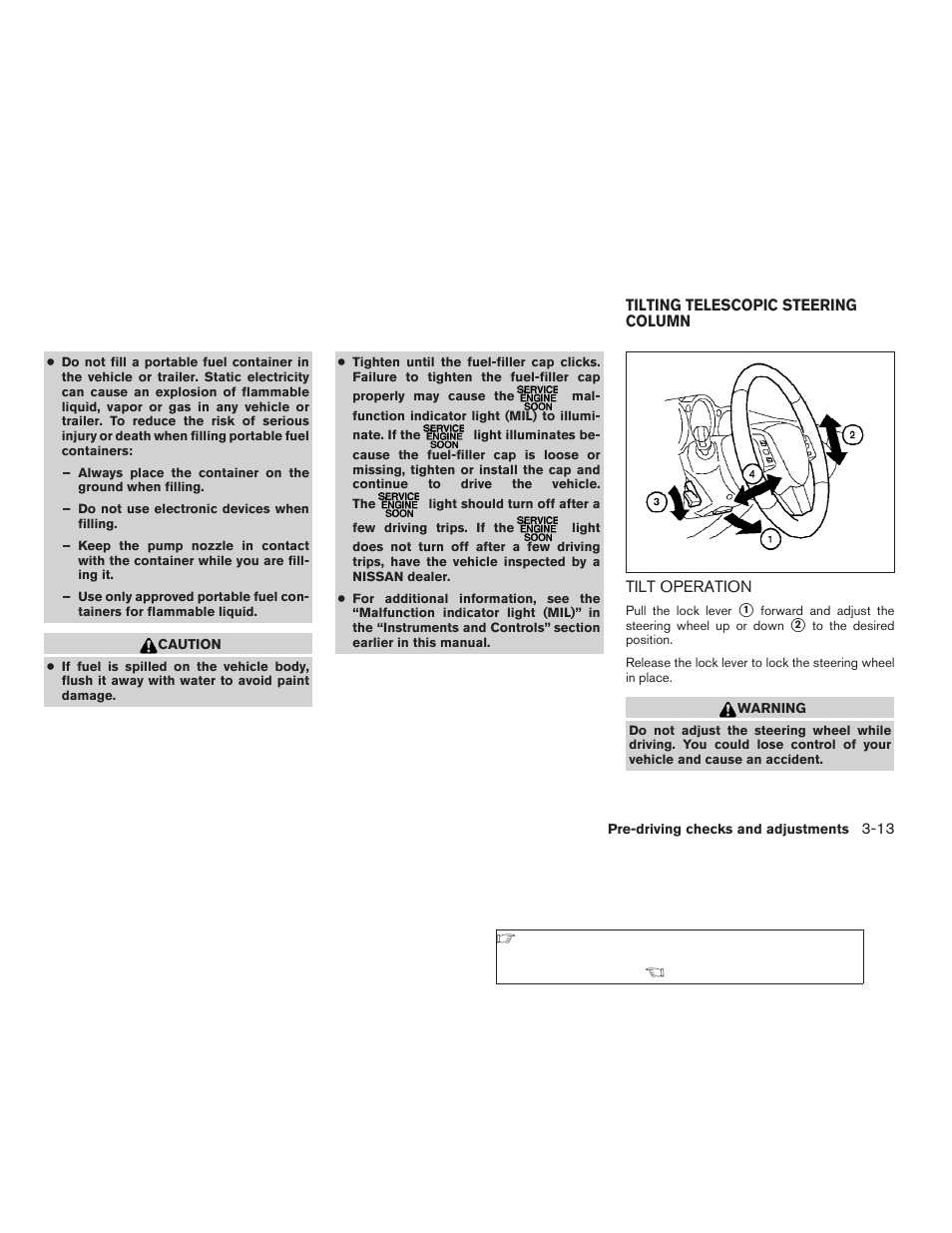 Tilting telescopic steering column -13, Tilt operation -13 | NISSAN 2006 Altima User Manual | Page 127 / 304