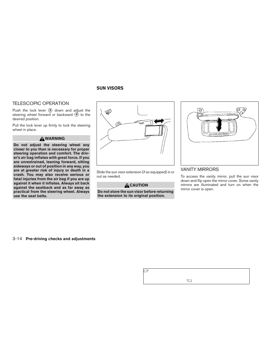 Telescopic operation -14, Sun visors -14, Vanity mirrors -14 | NISSAN 2006 Altima User Manual | Page 128 / 304