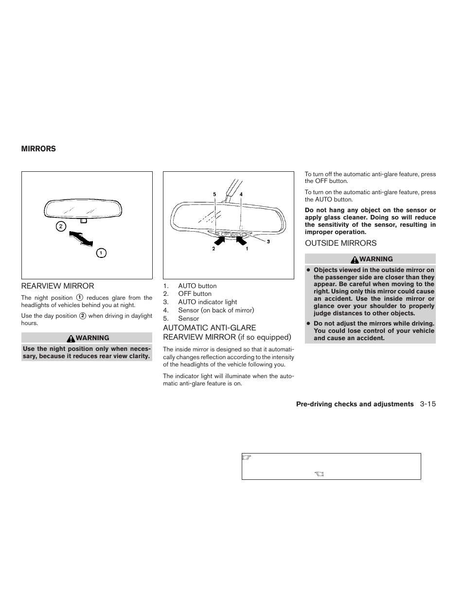 Mirrors -15, If so equipped) -15 outside mirrors -15 | NISSAN 2006 Altima User Manual | Page 129 / 304