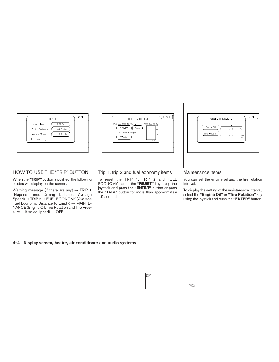 How to use the “trip” button -4 | NISSAN 2006 Altima User Manual | Page 134 / 304