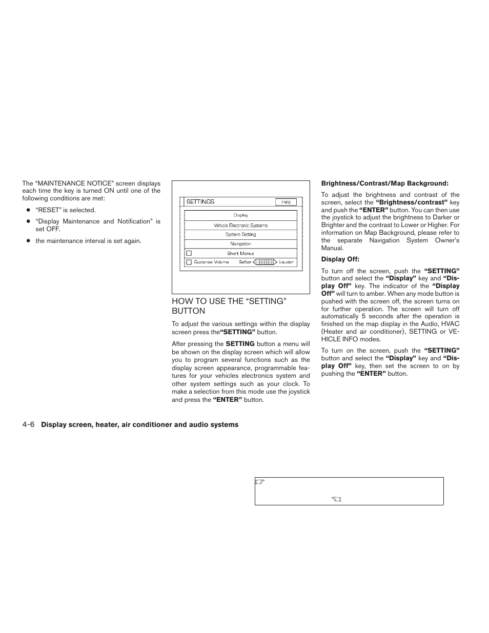 How to use the “setting” button -6 | NISSAN 2006 Altima User Manual | Page 136 / 304
